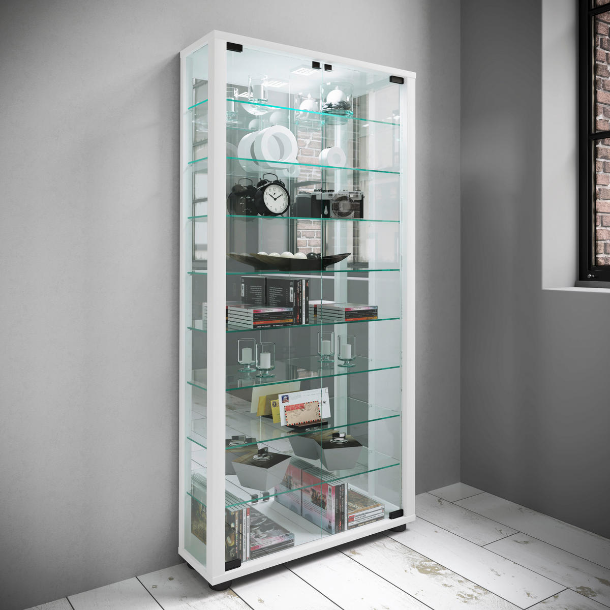 VITRINE in Weiss  - Weiss, Modern, Glas/Holzwerkstoff (59/114,8/18cm) - MID.YOU