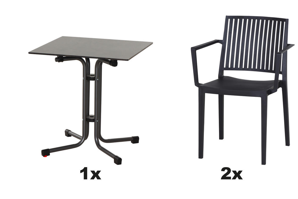 GARTENGARNITUR 3-teilig Stahl  - Anthrazit, Basics, Kunststoff/Metall (65/80/65cm) - Siena Garden