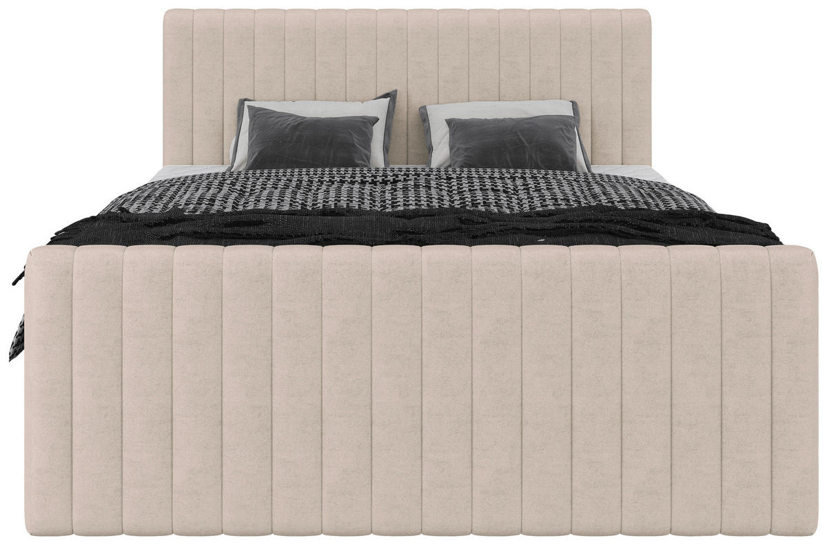 BOXBETT 160/200 cm,  in Creme, gepolstertes Kopfteil, Bettkasten, Topper, Matratzen, H3 + H3 = fest  - Creme/Schwarz, Basics, Kunststoff/Textil (160/200cm) - Chameo