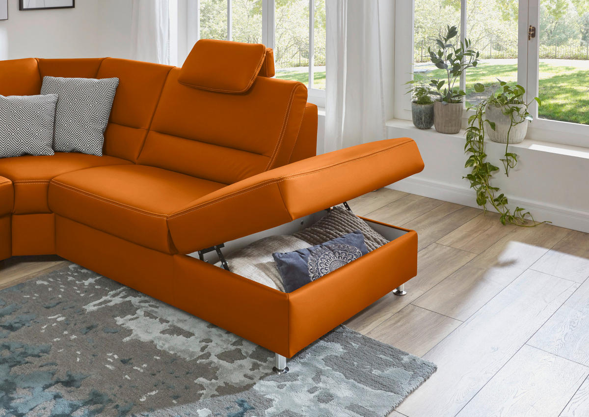 ECKSOFA in Echtleder Orange  - Beige/Alufarben, Design, Leder/Metall (288/249cm) - Beldomo Premium