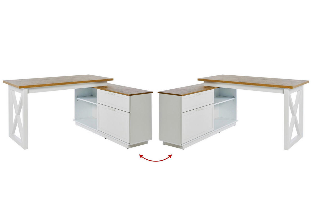 ECKSCHREIBTISCH 150/119/75 cm  in Weiß, Eichefarben  - Eichefarben/Weiß, KONVENTIONELL, Holzwerkstoff/Metall (150/119/75cm) - Livetastic