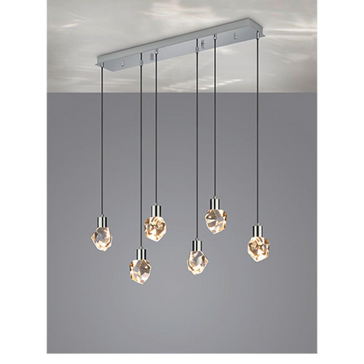 KRISTALL-HÄNGELEUCHTE 96/20/150 cm    - Chromfarben/Transparent, Design, Glas/Metall (96/20/150cm) - Trio Leuchten