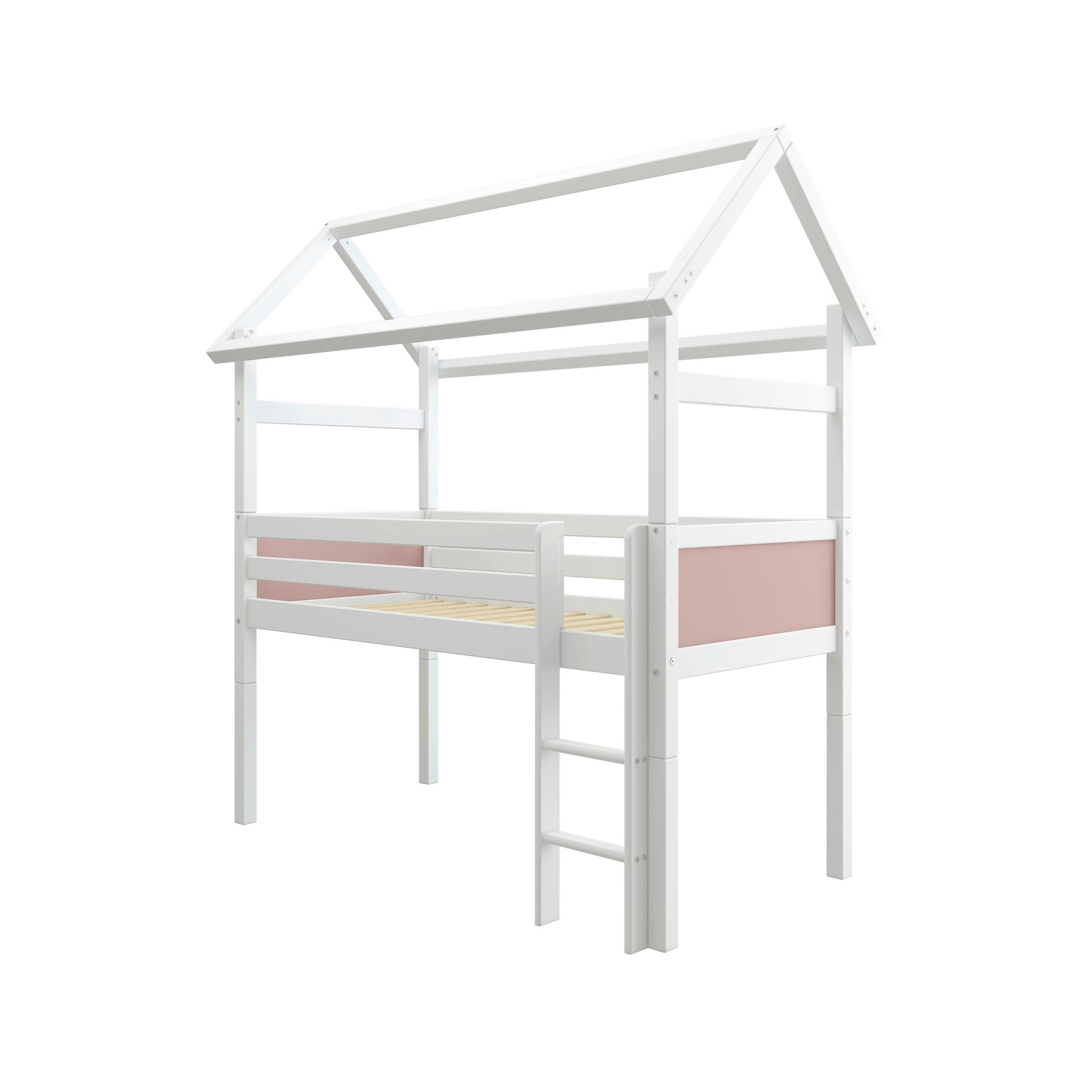 HOCHBETT 90/200 cm,  in Rosa, Weiß, Leiter, Rollrost  - Rosa/Weiß, MODERN, Holz (90/200cm) - Chameo