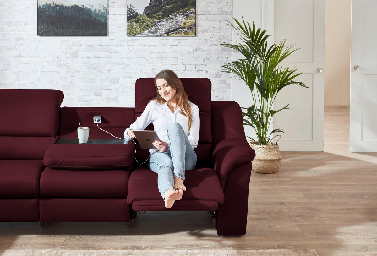 ECKSOFA  in Echtleder Weinrot  260/324 cm  - Weinrot/Schwarz, KONVENTIONELL, Leder/Kunststoff (260/324cm) - Cantus