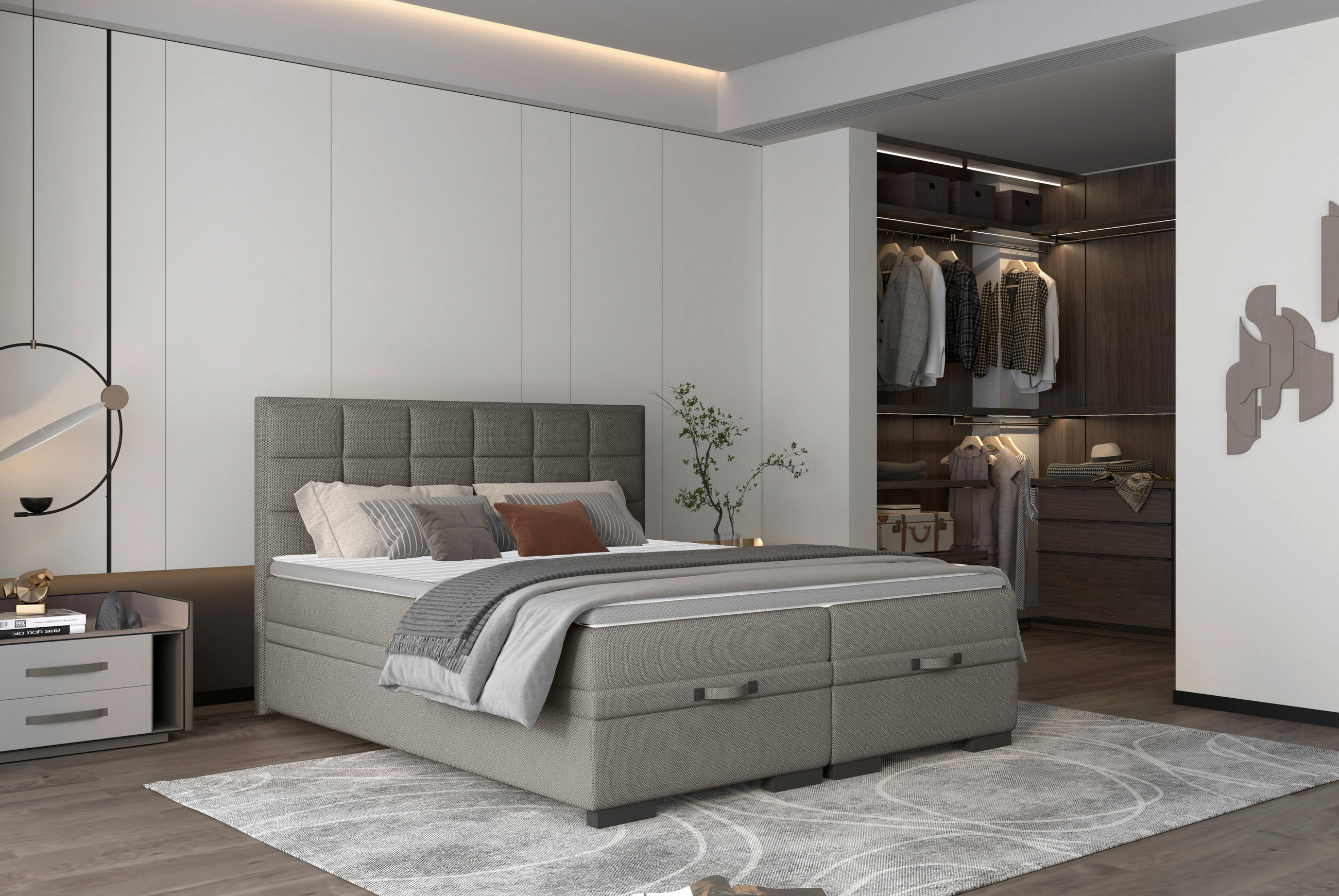 BOXSPRINGBETT 180/200 cm  in Graubraun  - Graubraun/Schwarz, KONVENTIONELL, Kunststoff/Textil (180/200cm) - home24