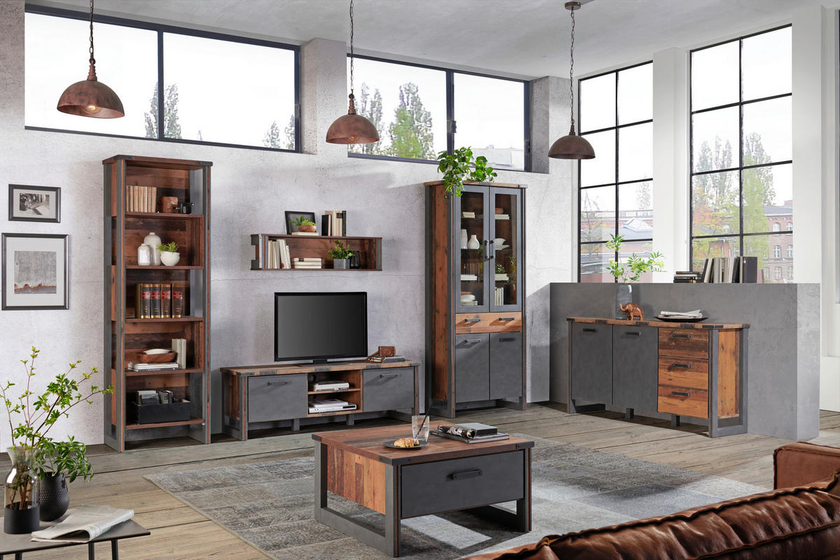 TV-ELEMENT - Anthrazit/Grau, KONVENTIONELL, Holzwerkstoff/Kunststoff (168/52/42cm) - Hom`in