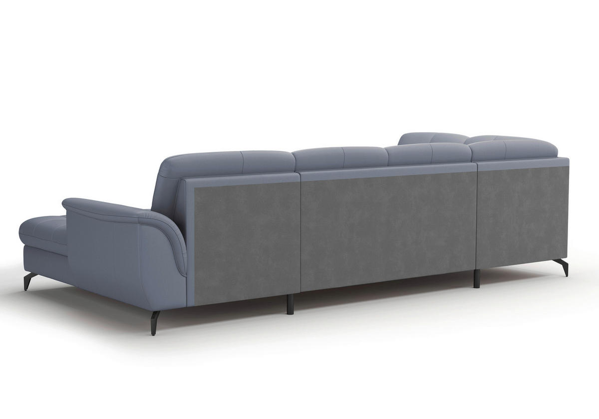 WOHNLANDSCHAFT ZORA E Graublau Kombination Echtleder/Stoff Vliesstoff  - Graublau/Schwarz, MODERN, Leder/Textil (212/319/164cm) - Sit & More