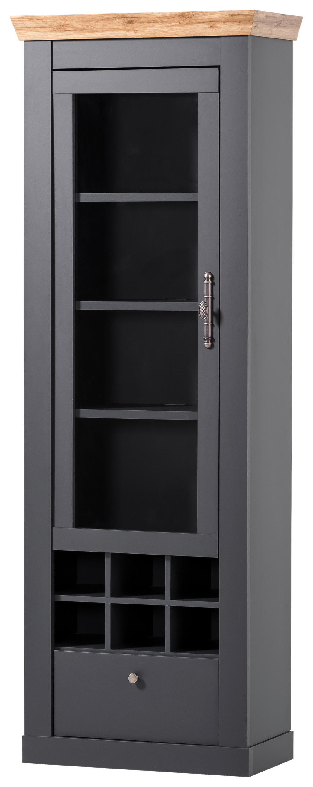 VITRINE in Anthrazit, Eiche Wotan  - Anthrazit/Silberfarben, Design, Holzwerkstoff/Metall (72/201/38cm) - MID.YOU