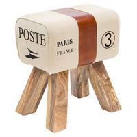 PALL i textil, läder brun, beige  - beige/brun, Natur, läder/trä (40/47/25cm) - MID.YOU