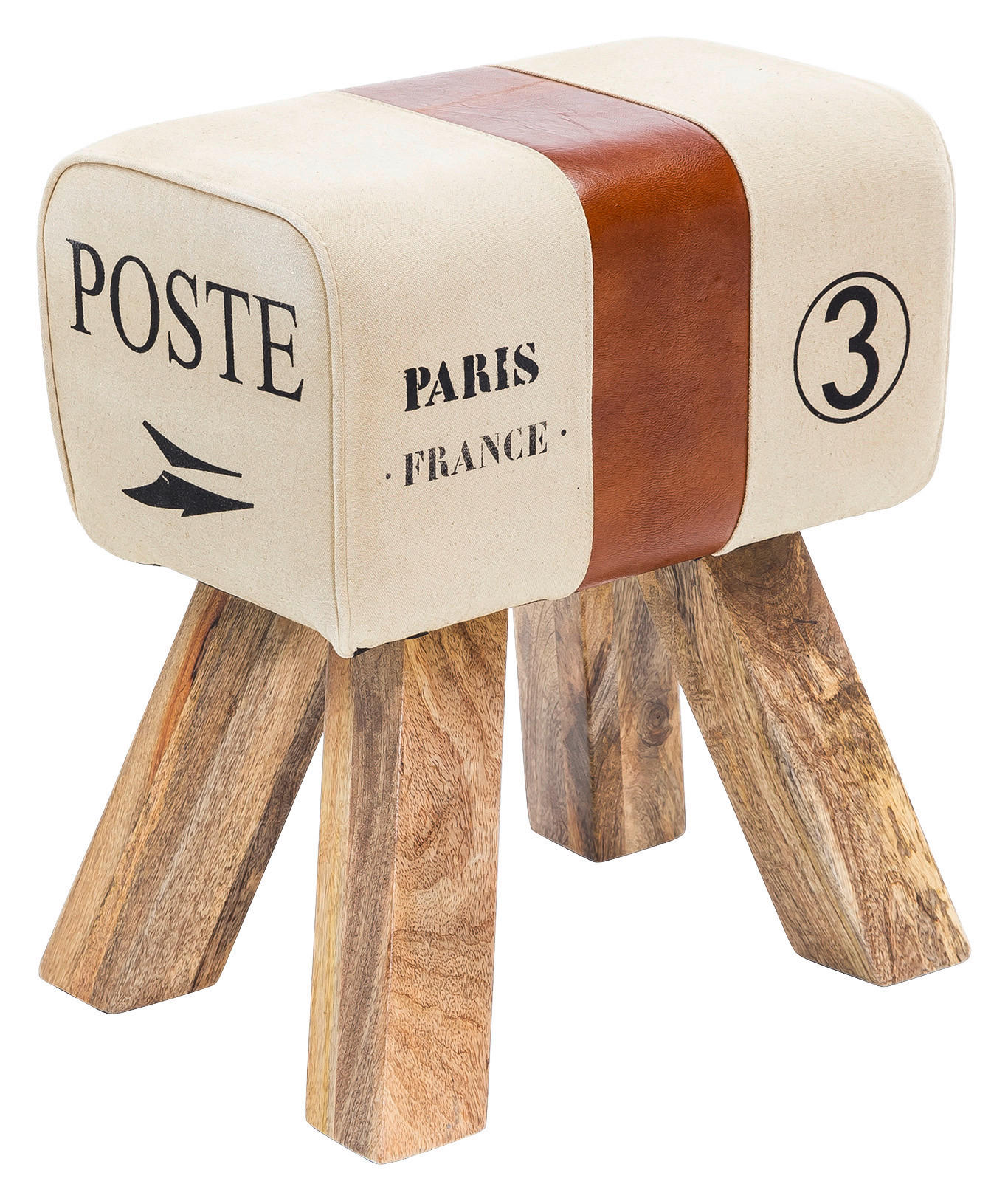 Taburet din textil, piele, maro, bej