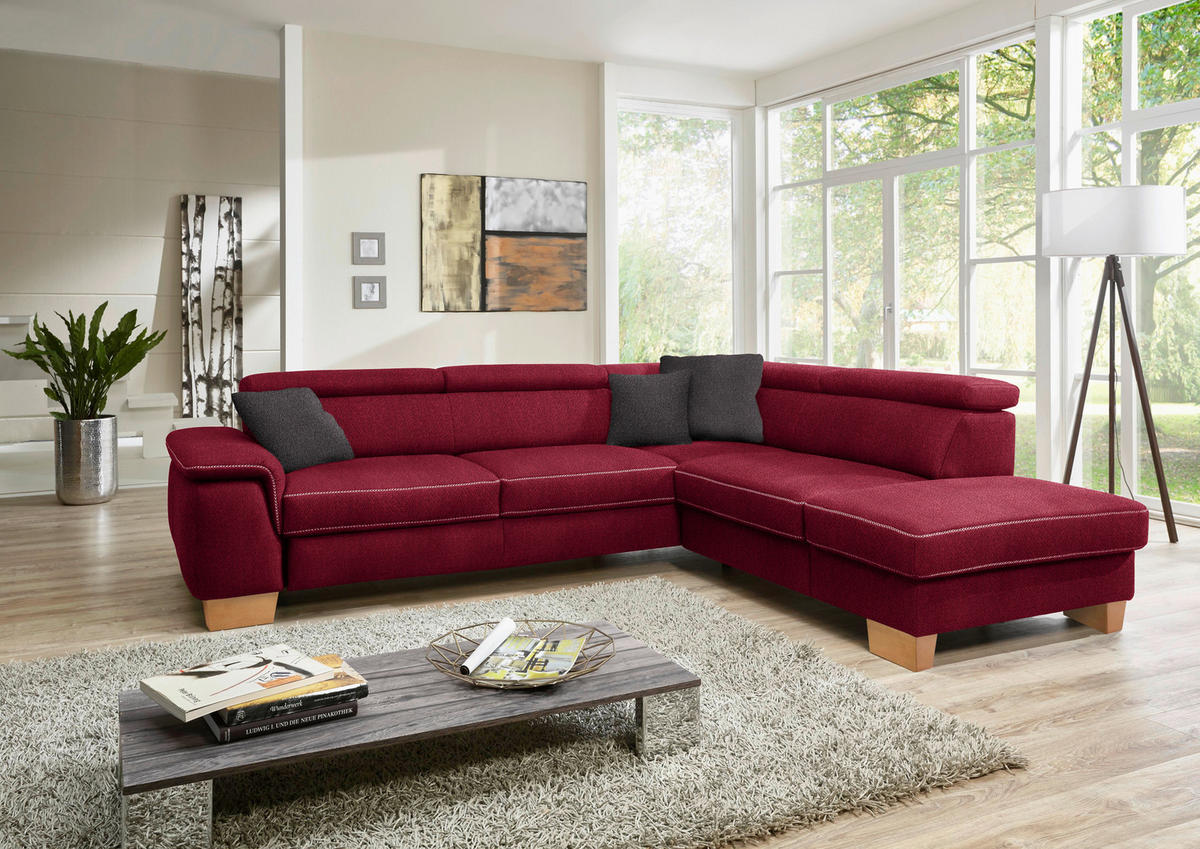ECKSOFA in Mikrofaser Rot  273/226 cm  - Eichefarben/Beige, Natur, Holz/Textil (273/226cm) - Beldomo System