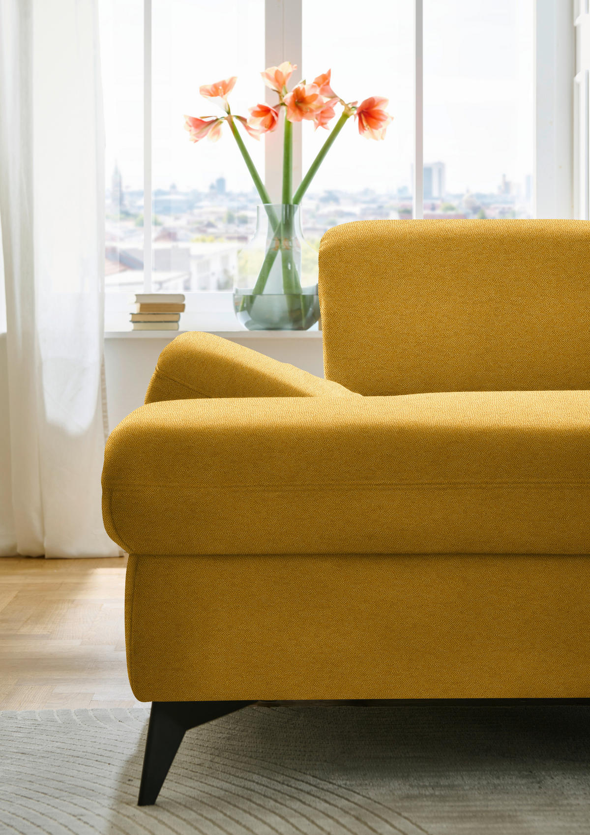 WOHNLANDSCHAFT  in Chenille Currygelb  - Currygelb/Schwarz, Design, Textil/Metall (198/364/255cm) - Beldomo Style