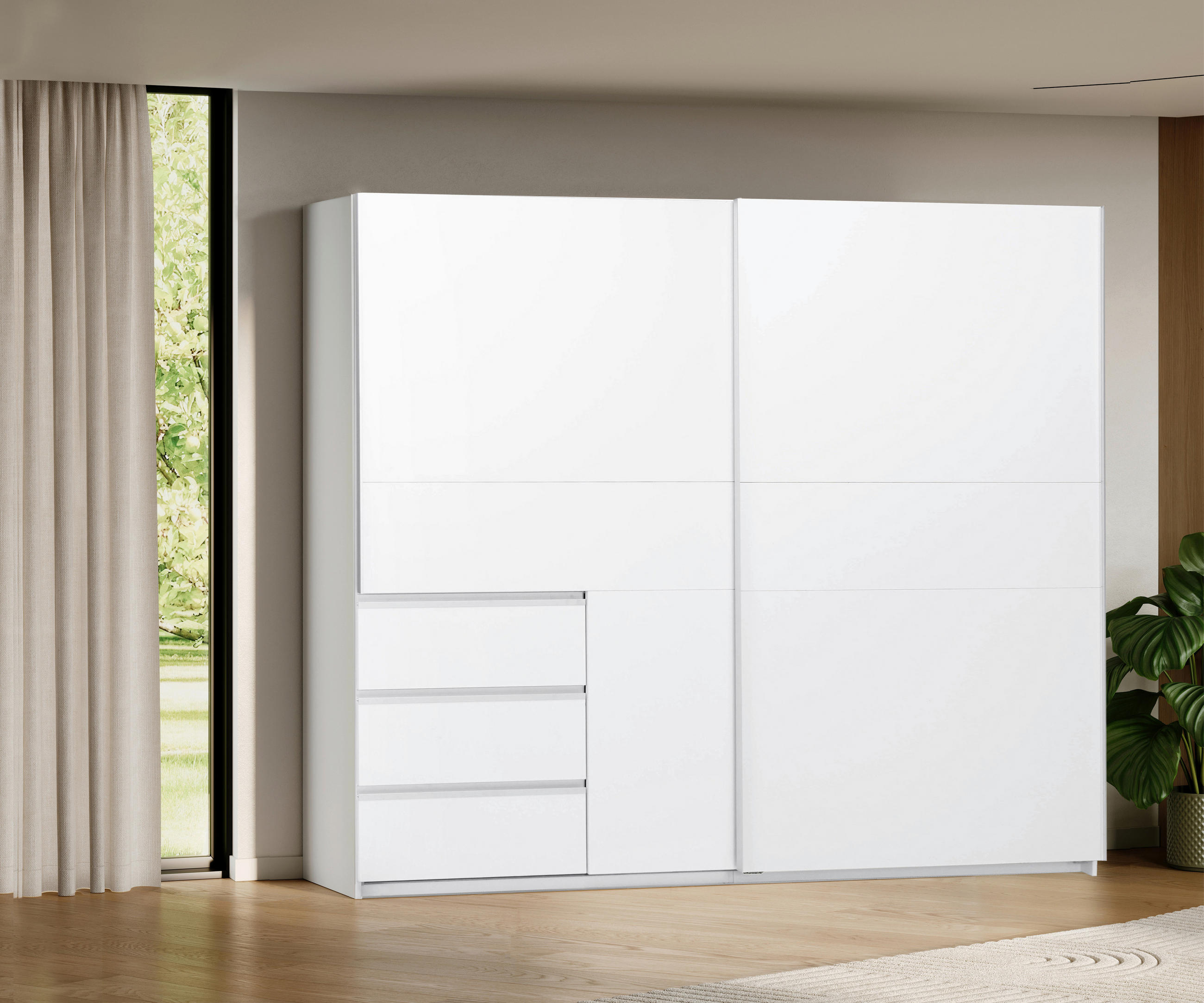 SCHIEBETÜRENSCHRANK 250/205/61,5 cm 2-türig Weiß  - Weiß, MODERN, Holzwerkstoff/Metall (250/205/61,5cm) - MID.YOU