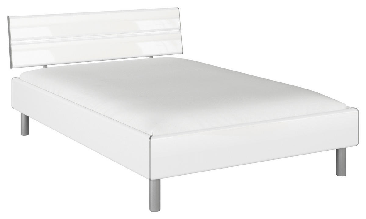 BETT 140/200 cm  in Weiß Hochglanz  - Weiß Hochglanz/Alufarben, Design, Holzwerkstoff/Metall (140/200cm) - Carryhome