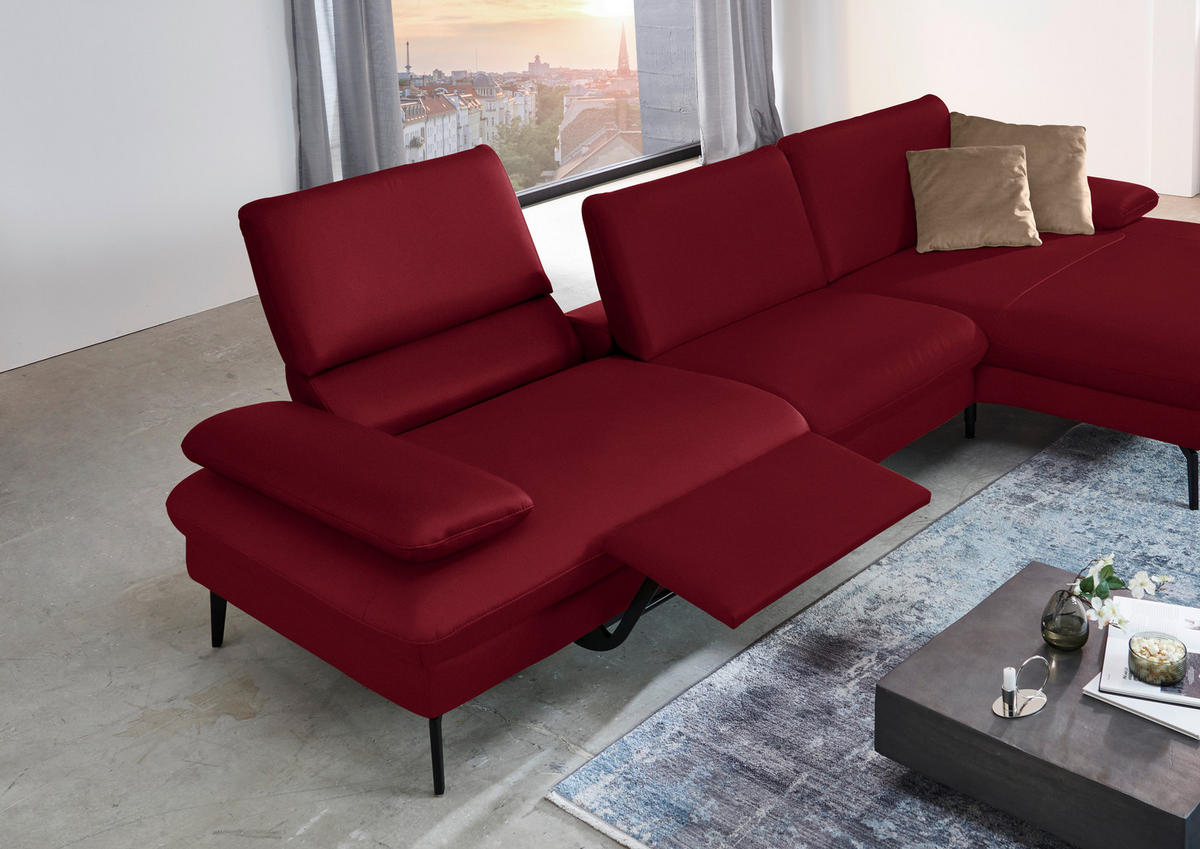 ECKSOFA in Echtleder Dunkelrot  - Schwarz/Dunkelrot, Design, Leder/Metall (325/157cm) - Dieter Knoll