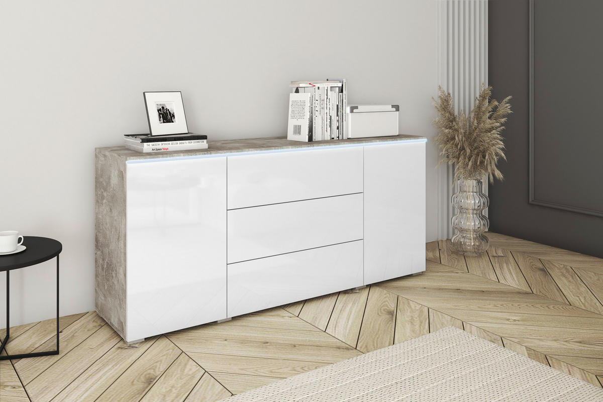 SIDEBOARD Vera  in 150/67,9/39,5 cm  - Weiß Hochglanz/Grau, LIFESTYLE, Holzwerkstoff/Kunststoff (150/67,9/39,5cm) - P & B
