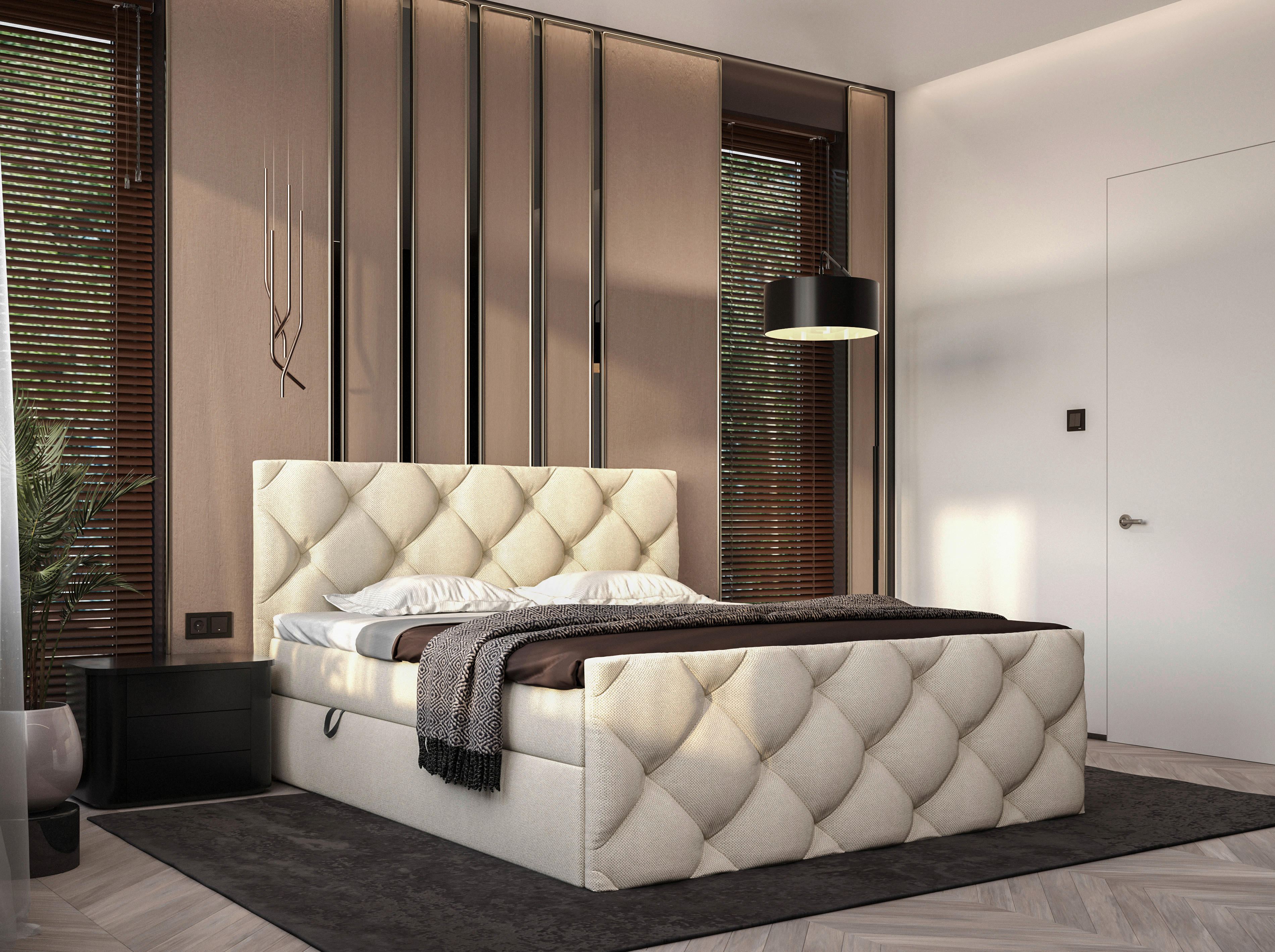 BOXBETT 180/200 cm  in Beige  - Beige/Schwarz, KONVENTIONELL, Kunststoff/Textil (180/200cm) - Carryhome