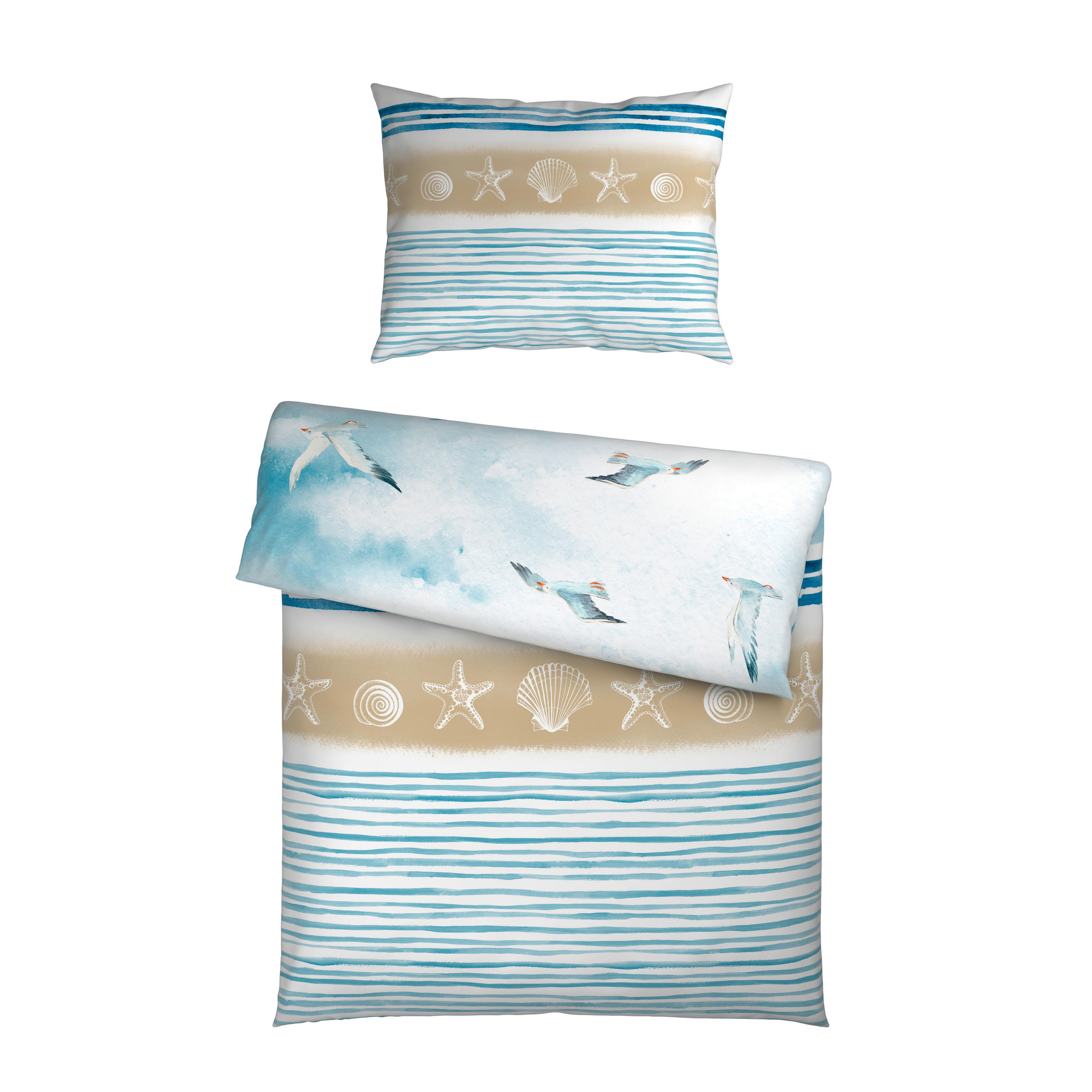 WENDEBETTWÄSCHE TANJA Satin 140/200 cm  - Blau/Beige, KONVENTIONELL, Textil (140/200cm) - Novel