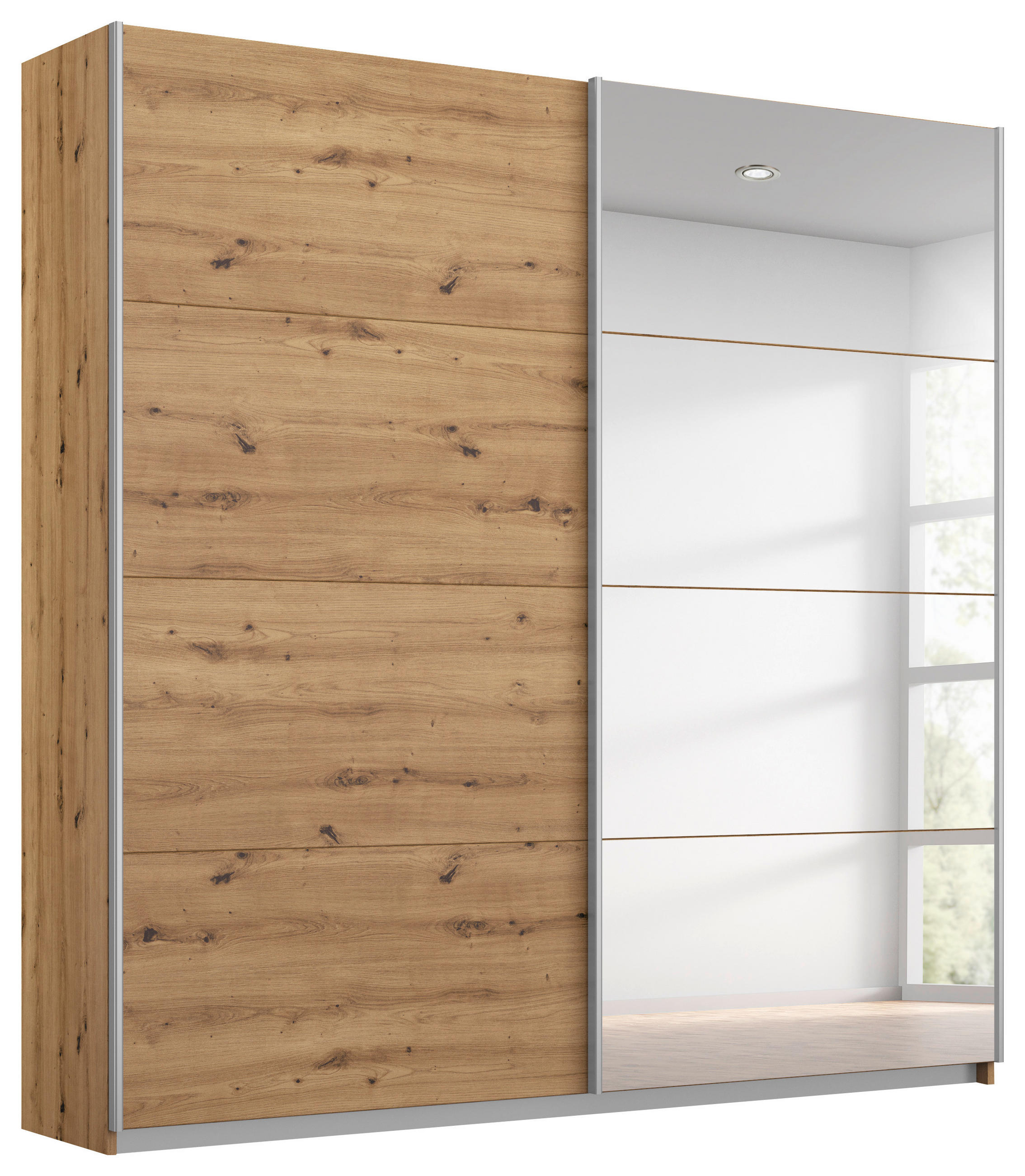SCHWEBETÜRENSCHRANK  in Eiche Artisan  - Alufarben/Eiche Artisan, MODERN, Holzwerkstoff/Metall (181/197/61cm) - Rauch Möbel