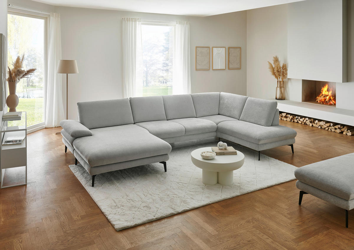 WOHNLANDSCHAFT in Chenille, Flachgewebe Silberfarben  - Silberfarben/Schwarz, Design, Textil/Metall (180/344/208cm) - Dieter Knoll