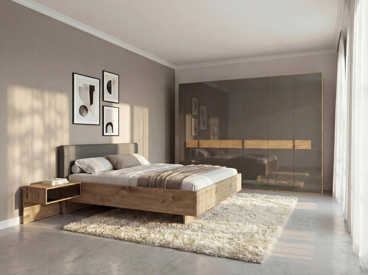 SCHLAFZIMMER Champagner, Eiche Bianco  - Eiche Bianco/Champagner, Design, Glas/Holz (180/200cm) - Musterring