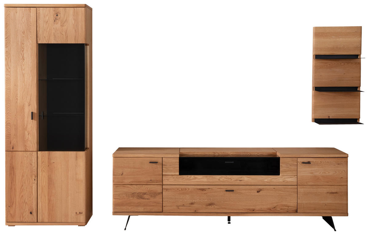 WOHNWAND 3-teilig  in Eichefarben 320/209/50 cm  - Eichefarben/Anthrazit, Natur, Glas/Holz (320/209/50cm) - Linea Natura