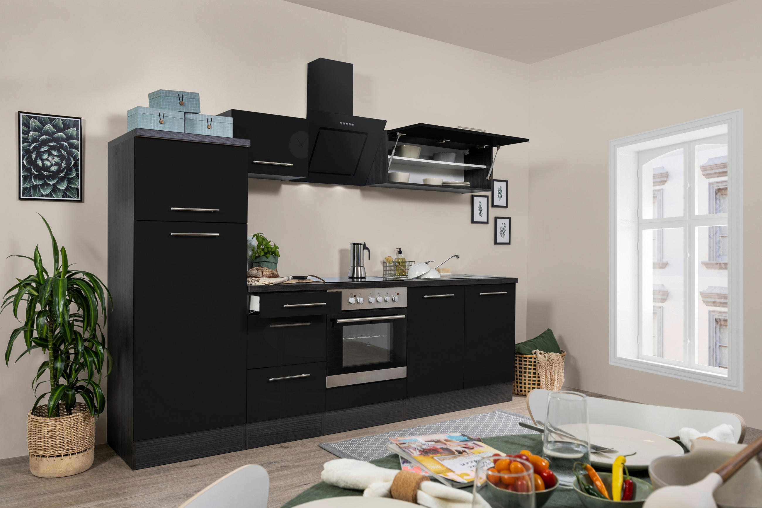 MODULKÖK 270 cm   i grå, svart  - aluminiumfärg/grå, Klassisk, metall/trämaterial (270cm) - Respekta