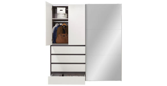 KLEIDERSCHRANK in Graphitfarben, Weiß - Alufarben/Graphitfarben, Design, Glas/Holzwerkstoff (200/216/68cm) - Hom`in