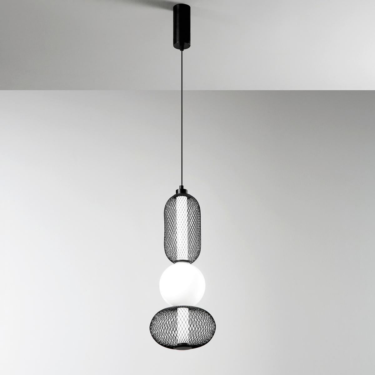 LED-PENDELLEUCHTE 22/227 cm  - Schwarz/Weiß, KONVENTIONELL, Glas/Metall (22/227cm)
