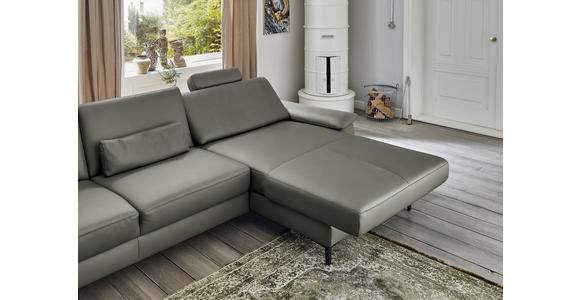 ECKSOFA in Echtleder Grau  - Schwarz/Grau, Design, Leder/Metall (334/176cm) - Dieter Knoll