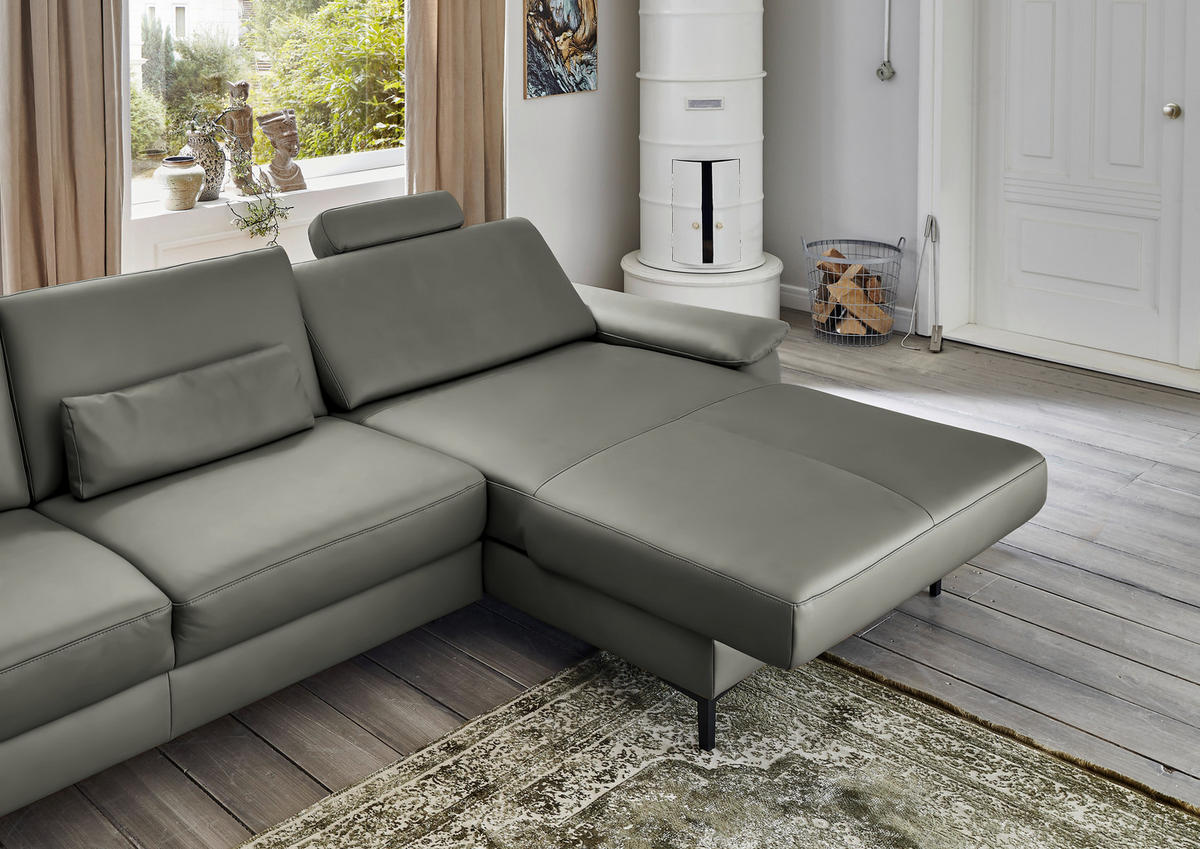 ECKSOFA in Echtleder Grau  - Schwarz/Grau, Design, Leder/Metall (334/176cm) - Dieter Knoll