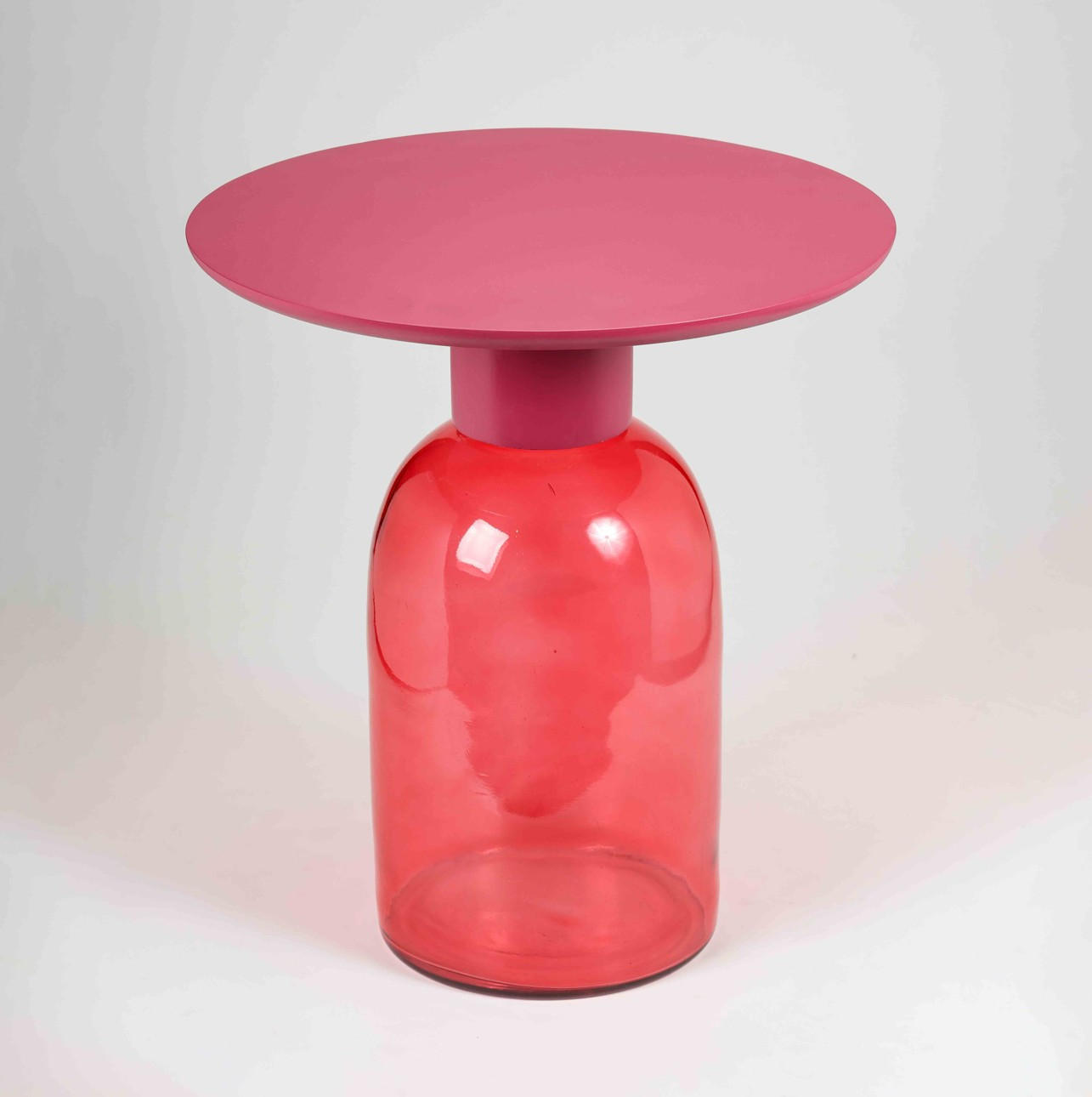 BEISTELLTISCH 50/50/55 cm Mangoholz Hartholz Pink rund  - Pink, Basics, Glas/Holz (50/50/55cm) - MID.YOU