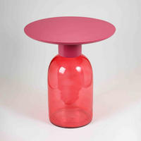 BEISTELLTISCH 50/50/55 cm Mangoholz Hartholz Pink rund  - Pink, Basics, Glas/Holz (50/50/55cm) - MID.YOU