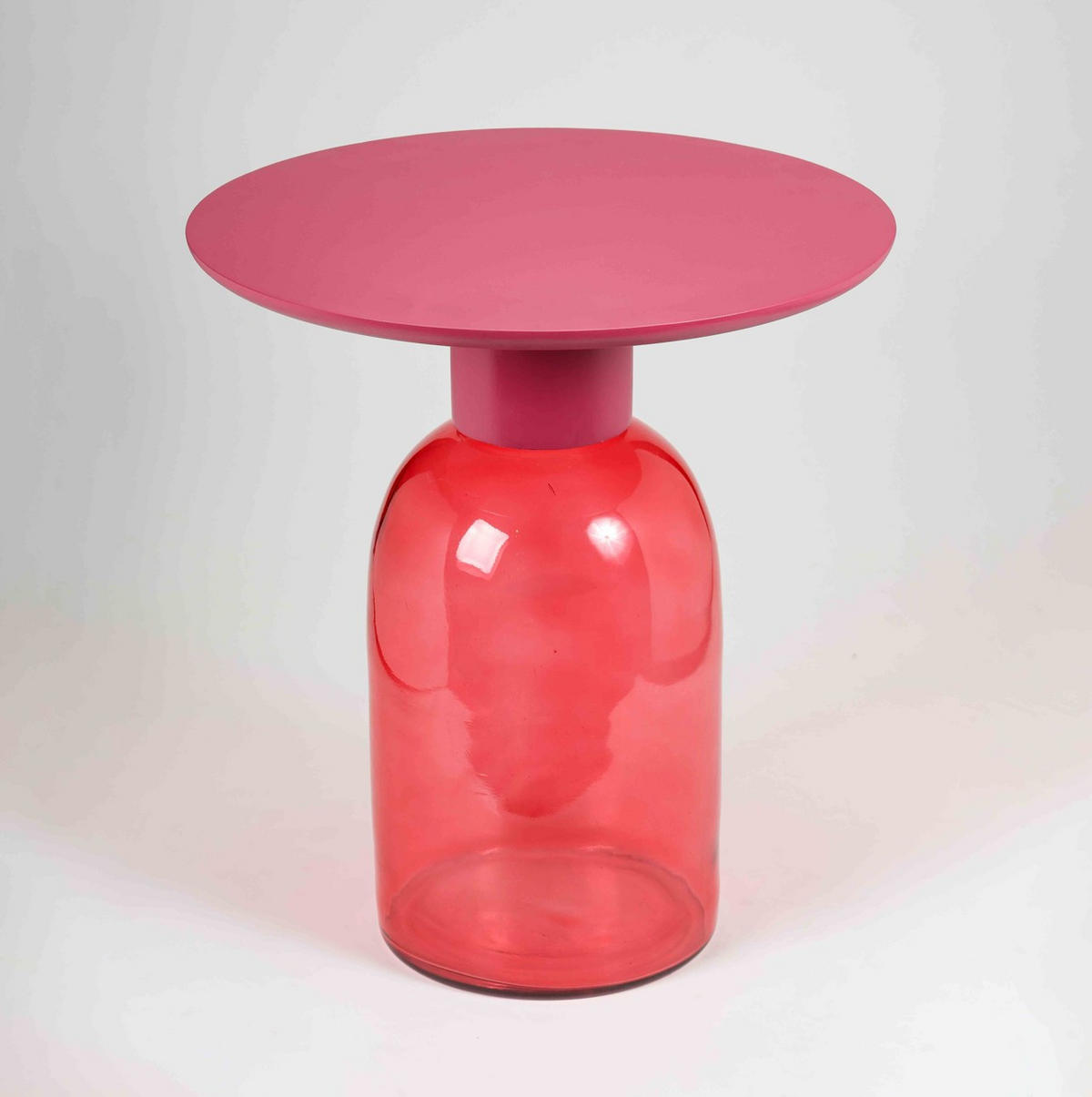 BEISTELLTISCH 50/50/55 cm Mangoholz Hartholz Pink rund  - Pink, Basics, Glas/Holz (50/50/55cm) - MID.YOU