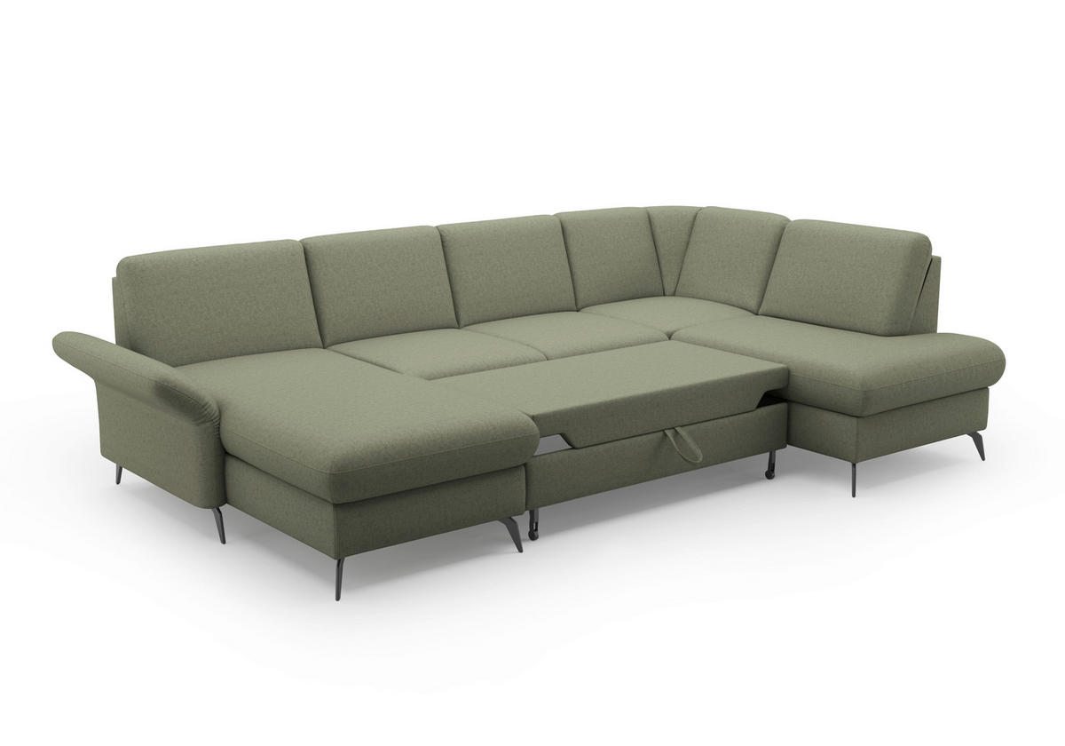 WOHNLANDSCHAFT in Flachgewebe Olivgrün  - Schwarz/Olivgrün, Konventionell, Textil/Metall (164/314/195cm) - Sit & More