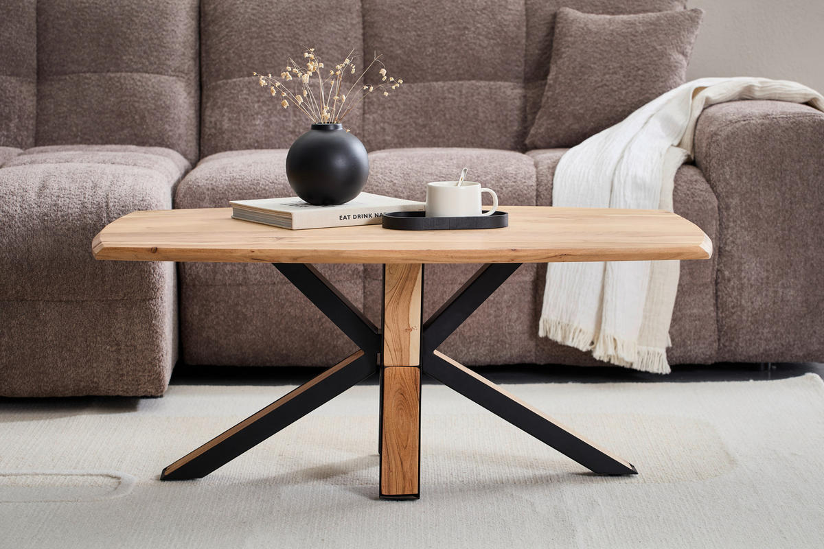 COUCHTISCH Akazie Hartholz 110/70/45 cm bootsförmig Schwarz, Akaziefarben  - Schwarz/Akaziefarben, Design, Holz/Metall (110/70/45cm) - Livetastic