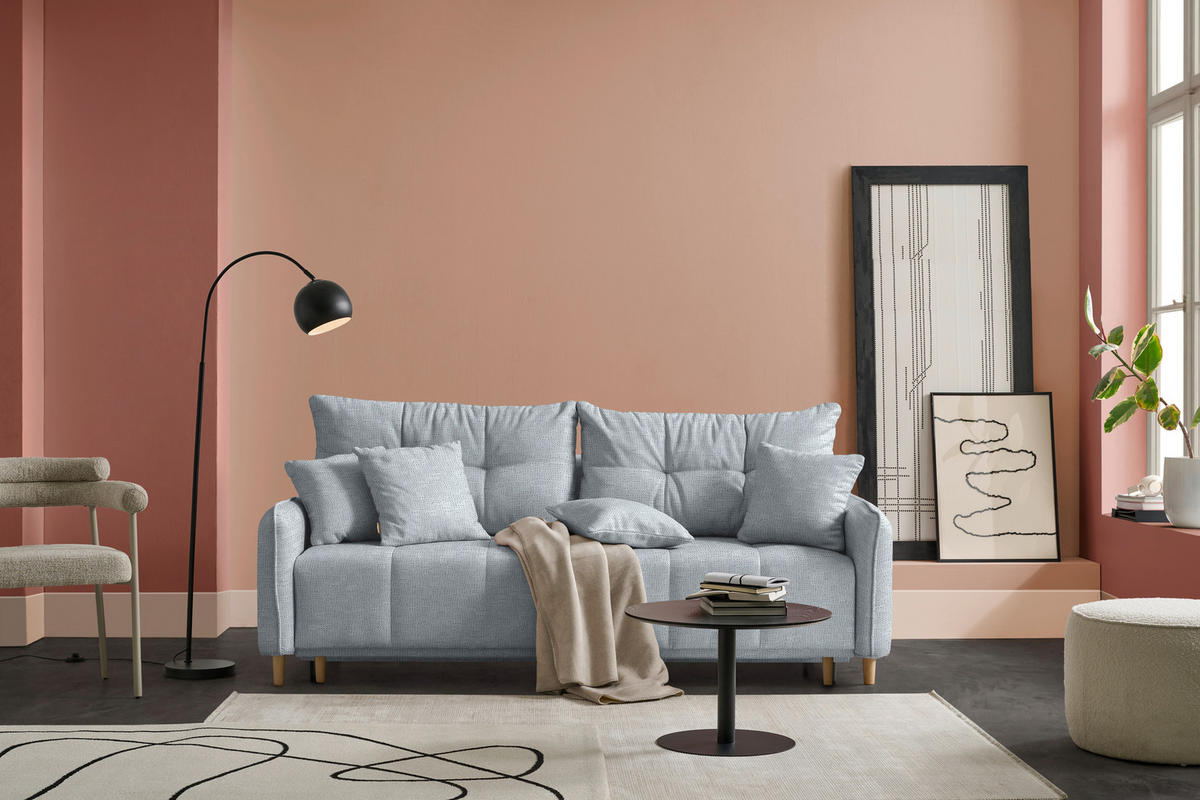 SCHLAFSOFA  in Chenille Hellgrau  - Buchefarben/Hellgrau, Design, Holz/Textil (217/97/101cm) - Carryhome