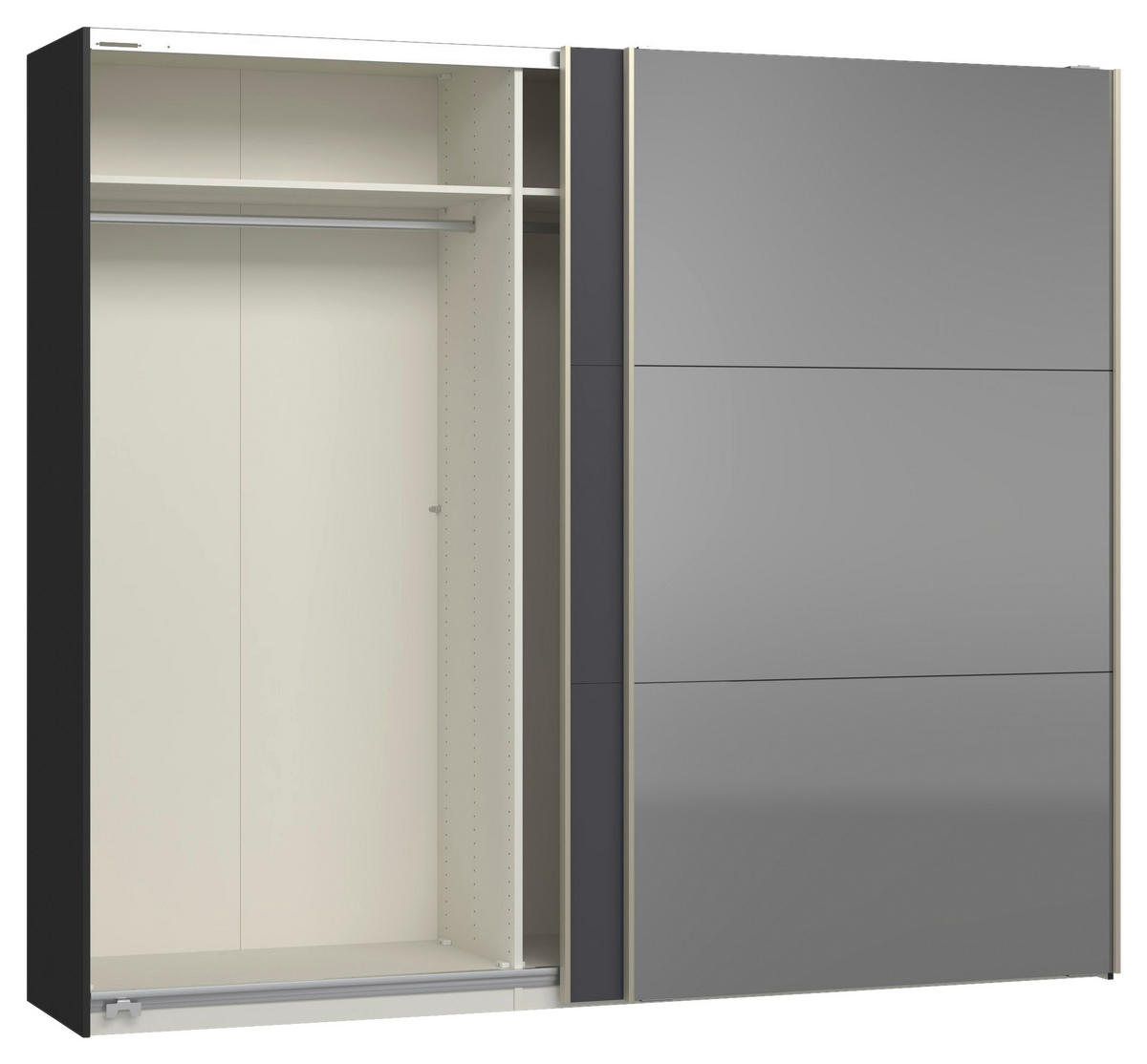 SCHWEBETÜRENSCHRANK 253/220/65 cm 2-türig Anthrazit, Schwarz  - Edelstahlfarben/Anthrazit, Design, Glas/Holzwerkstoff (253/220/65cm) - Jutzler