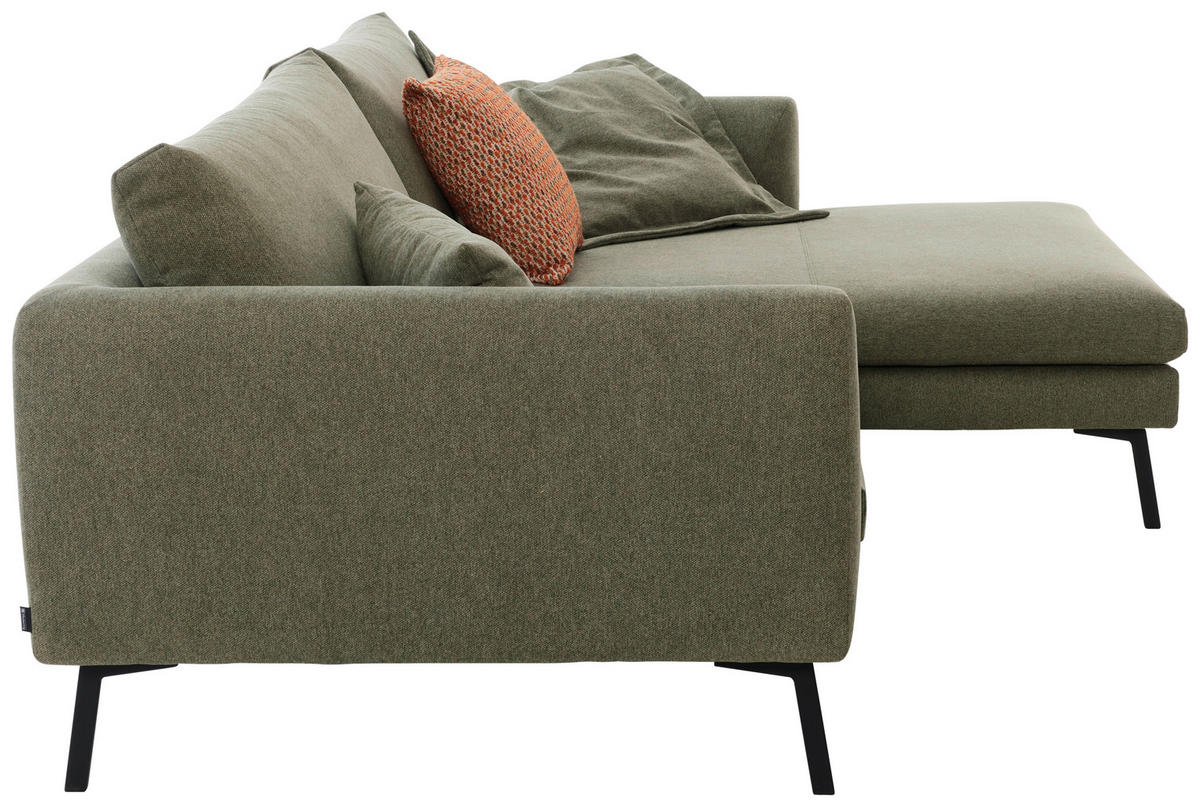 ECKSOFA Ottomane rechts  Dunkelgrün Flachgewebe  - Dunkelgrün/Schwarz, Design, Textil/Metall (267/175cm) - Musterring