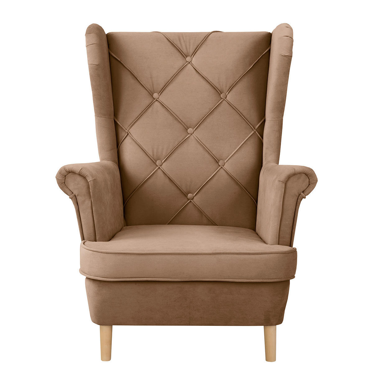 OHRENSESSEL in Samt Dunkelbraun  - Dunkelbraun, Design, Holz/Textil (84/105/90cm) - P & B