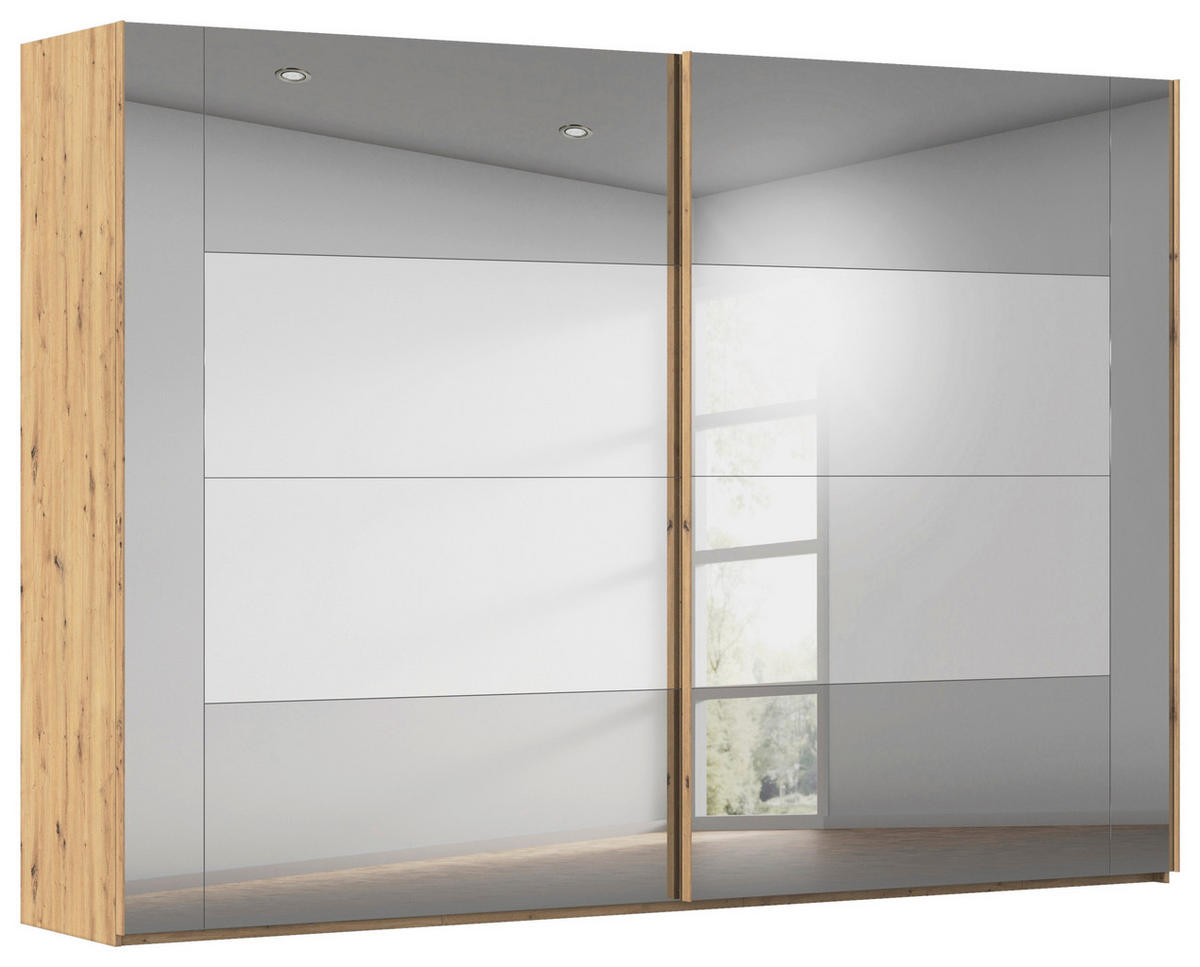 SCHWEBETÜRENSCHRANK 316/223/68 cm 2-türig Eiche Artisan  - Eiche Artisan, Design, Glas/Holzwerkstoff (316/223/68cm) - Xora