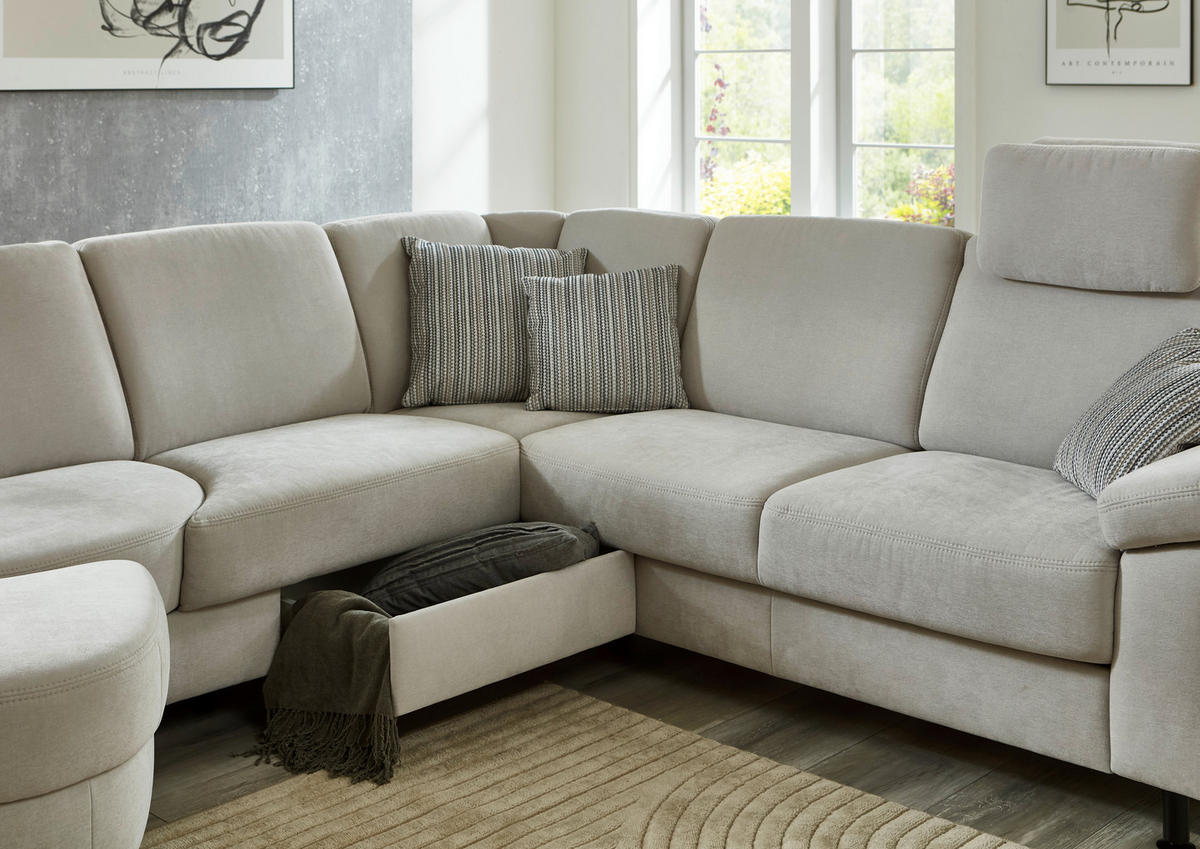 ECKSOFA in Flachgewebe Hellgrau  - Hellgrau/Schwarz, Konventionell, Textil/Metall (252/248cm) - Beldomo Comfort