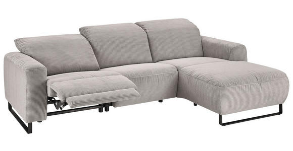 ECKSOFA in Cord Grau  - Schwarz/Grau, KONVENTIONELL, Textil/Metall (266/180cm) - Hom`in