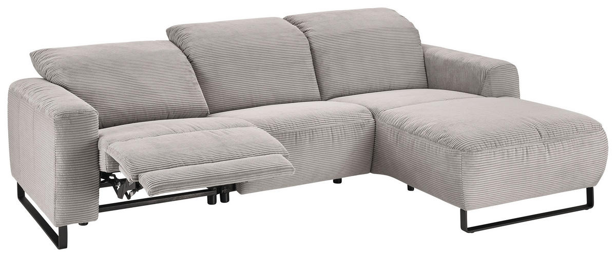 ECKSOFA in Cord Grau  - Schwarz/Grau, Konventionell, Textil/Metall (266/180cm) - Hom`in