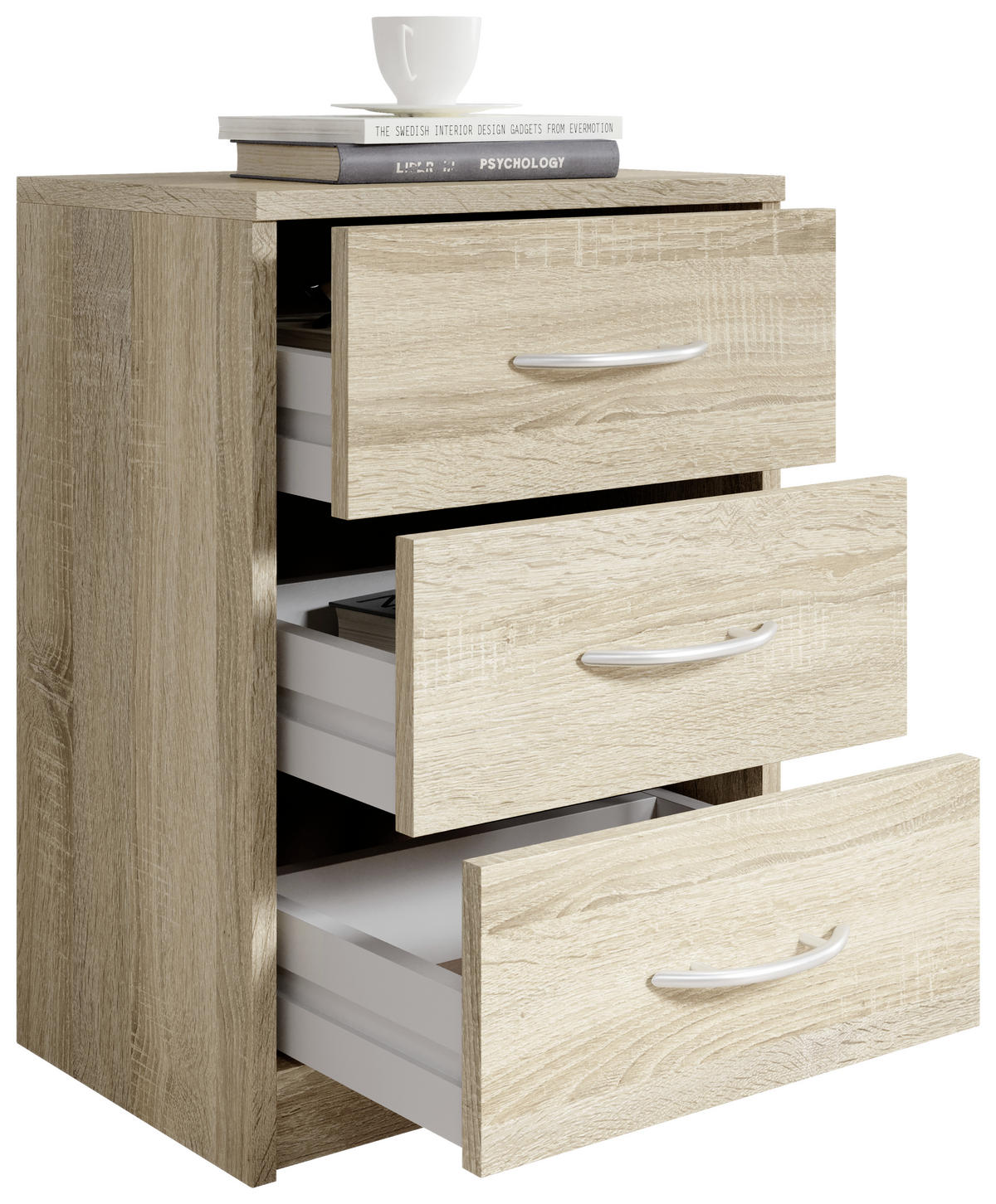 NOČNÝ STOLÍK, dub sonoma, 38,5/54/28,2 cm - čierna/sivá, Basics, kompozitné drevo/plast (38,5/54/28,2cm) - Carryhome