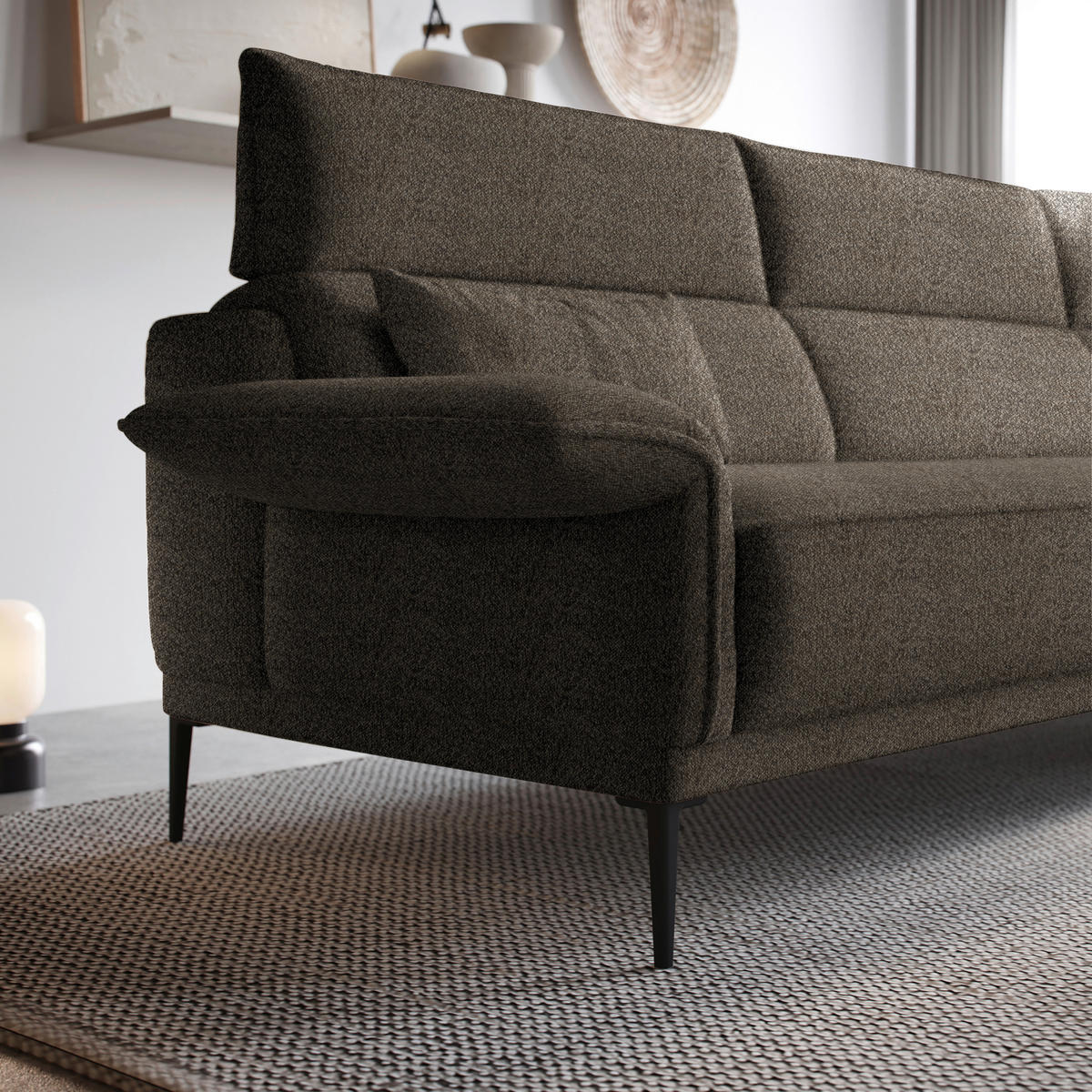 ECKSOFA in Bouclé Taupe  - Taupe/Schwarz, Design, Textil/Metall (330/186cm) - Johann Jakob