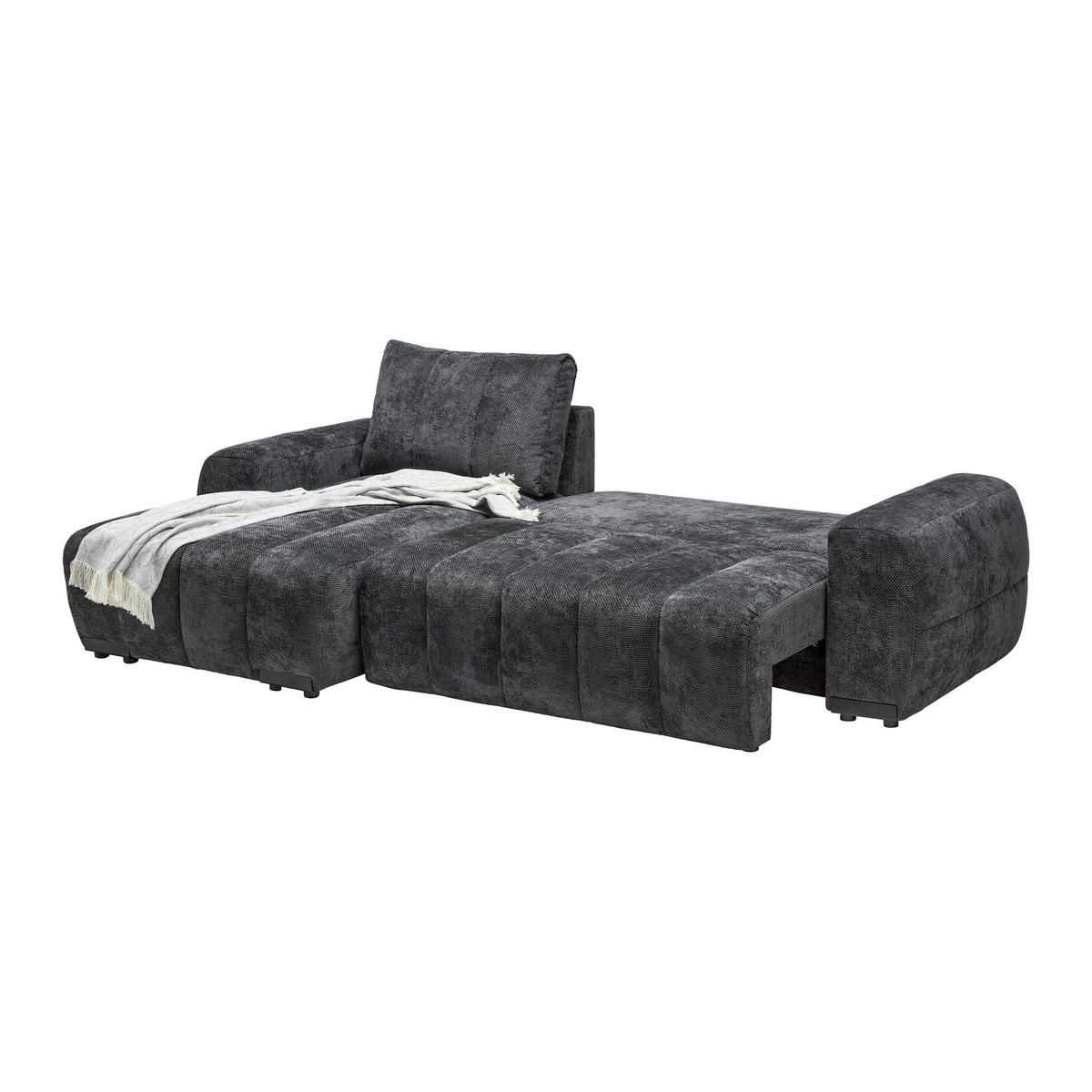 ECKSOFA Flachgewebe Graphitfarben  - Schwarz Hochglanz/Graphitfarben, Modern, Textil/Metall (166/93/273cm) - MID.YOU