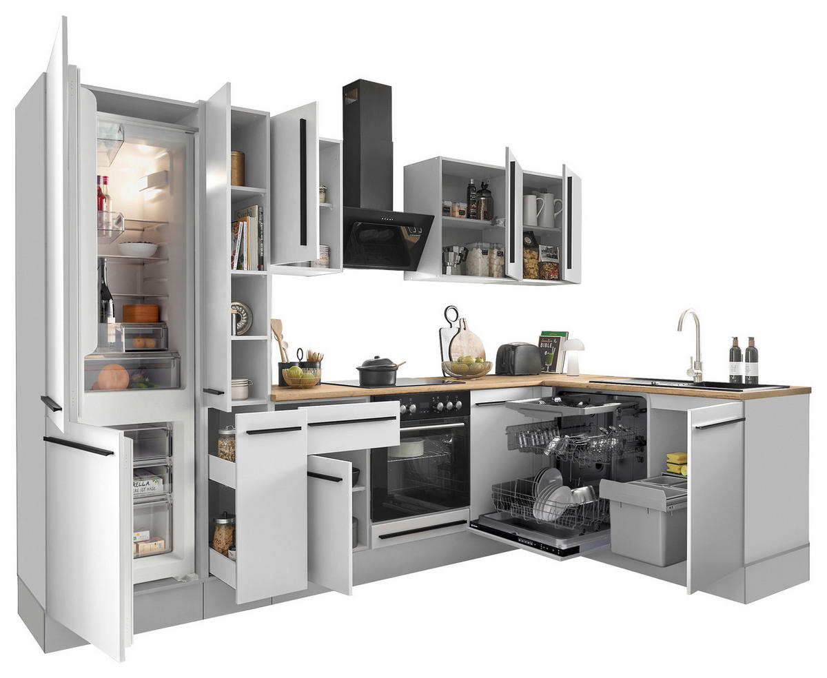 ECKKÜCHE 310/175 cm  in Weiß  - Eichefarben/Schwarz, Design, Holzwerkstoff/Kunststoff (310/175cm) - MID.YOU