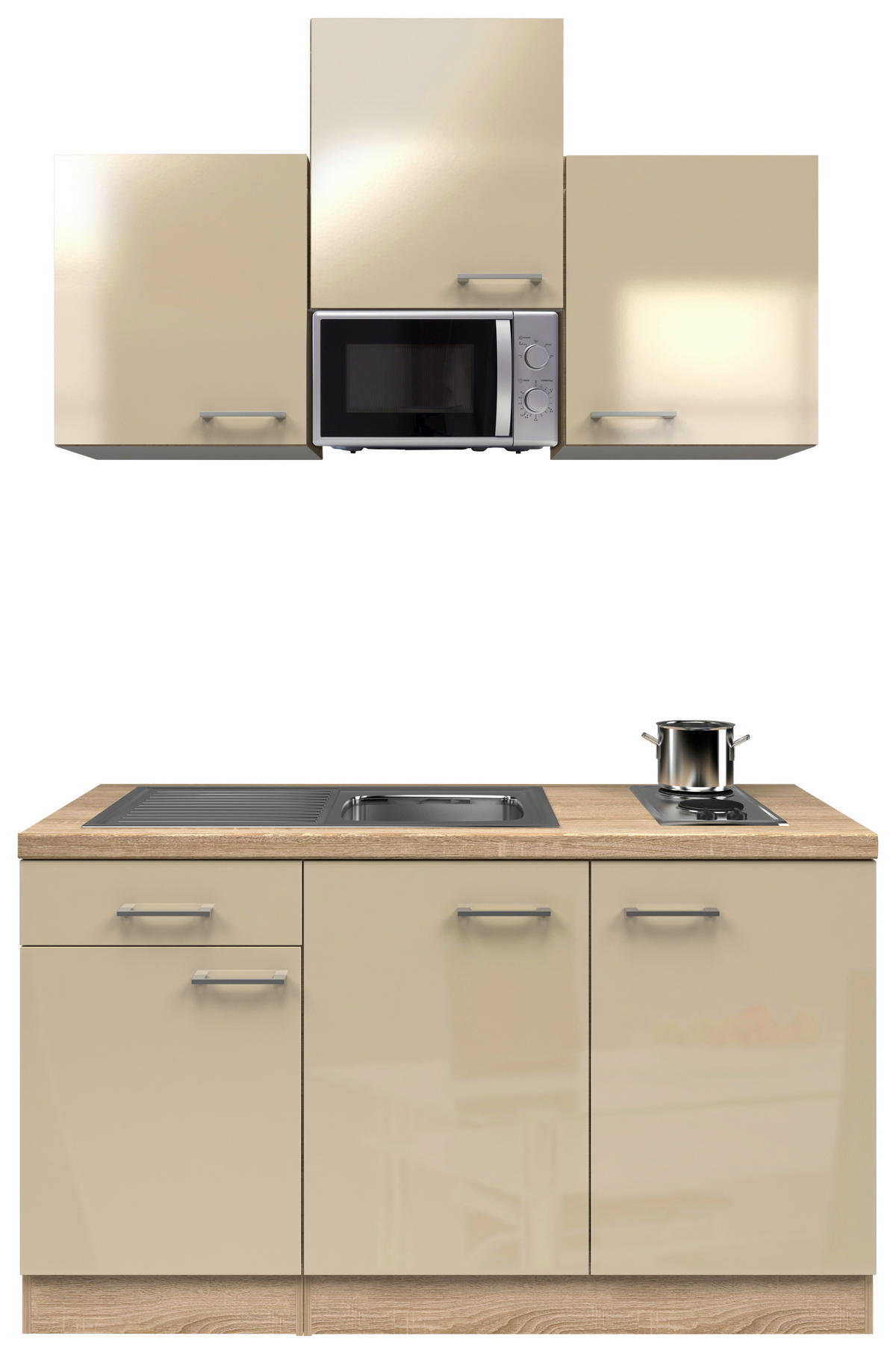 MINIKÜCHE 150 cm   in Kaschmir  - Kaschmir/Edelstahlfarben, MODERN, Holzwerkstoff/Metall (150cm) - FlexWell