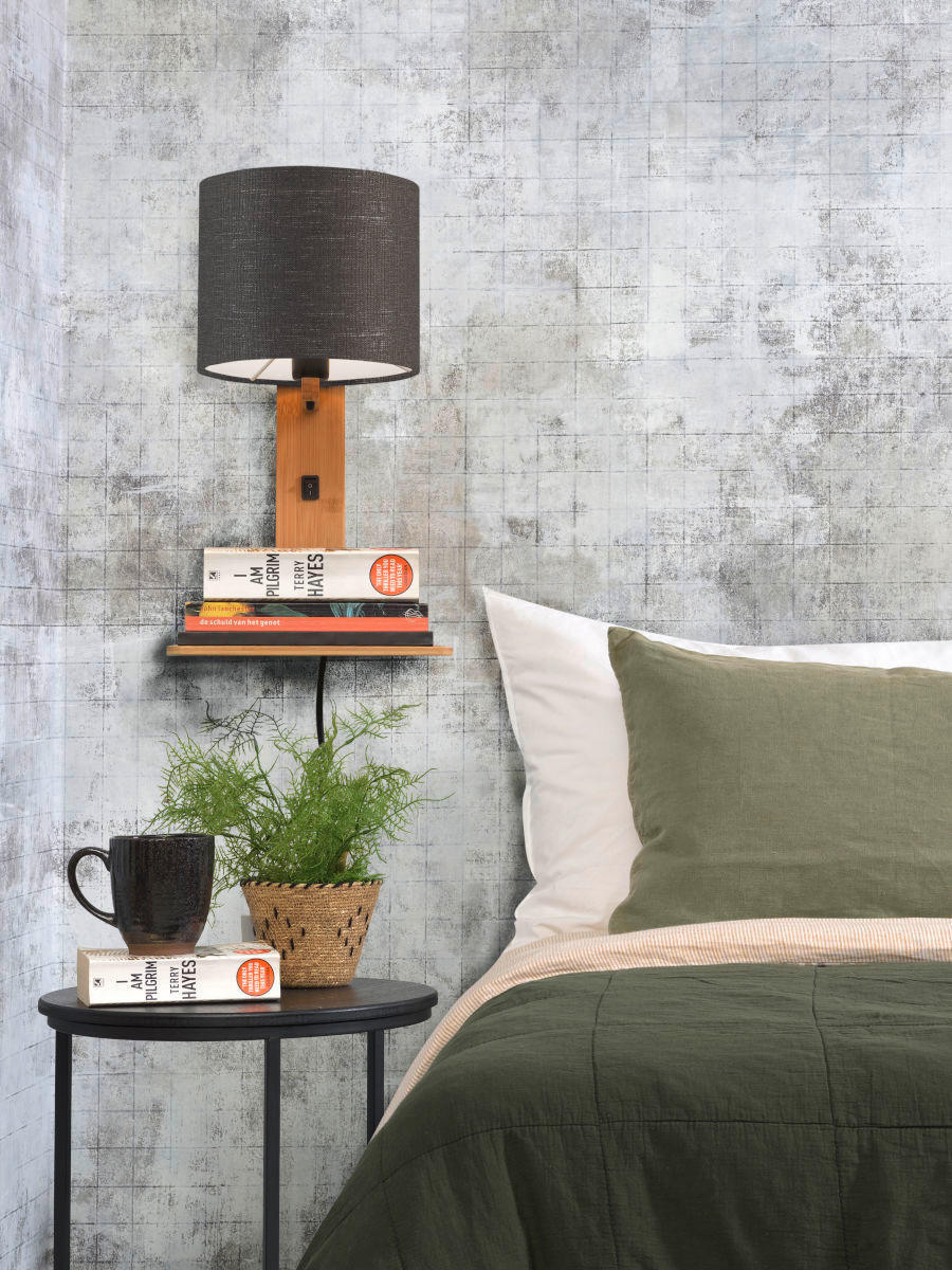 VÄGGLAMPA GOOD&MOJO 19/24/36 cm - mörkgrå/naturfärgad, Trend, trä/textil (19/24/36cm) - Good & Mojo